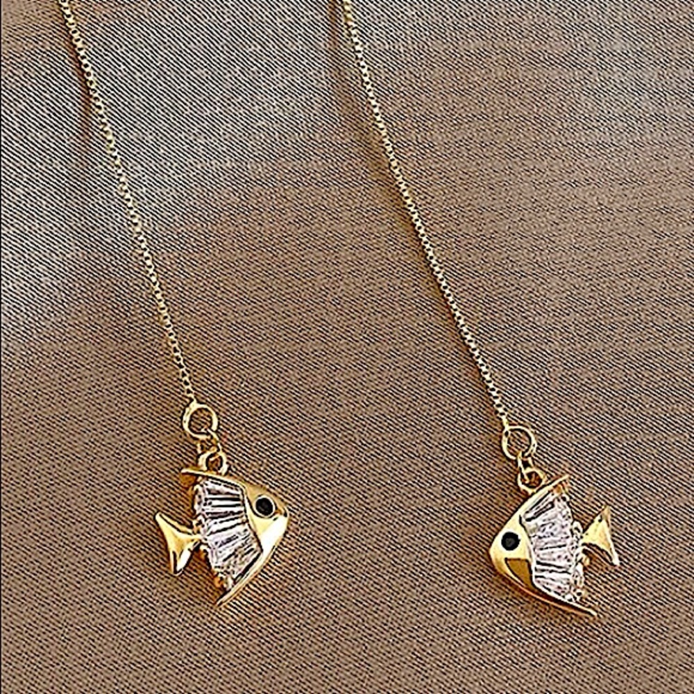 GOLD ZIRCON FISH THREADER EARRINGS